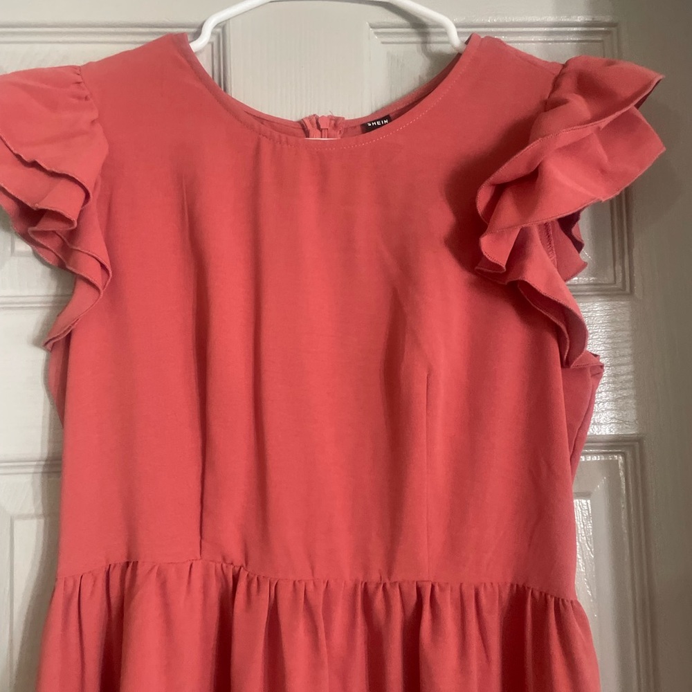 SHEIN Solid Ruffle Hem A Line Dress